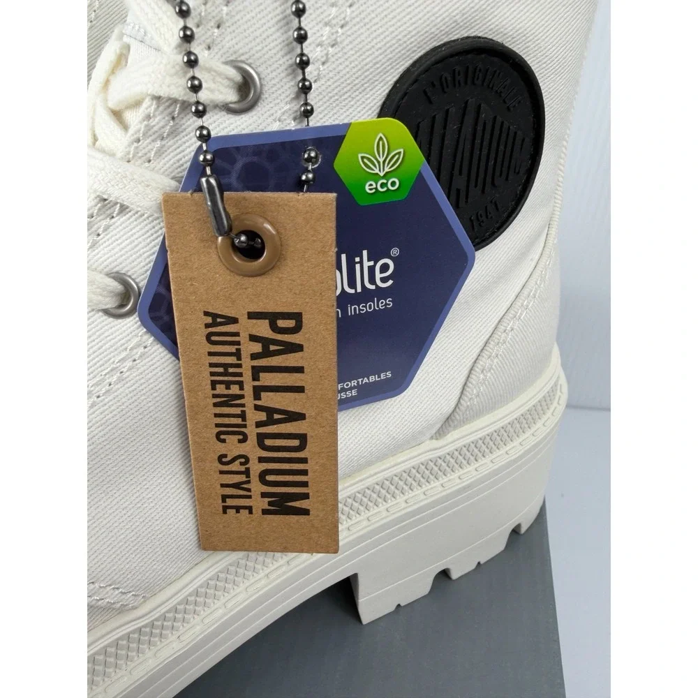 Palladium Pallabase Twill Womens 10 Star White Platform Combat Boots Side Zip